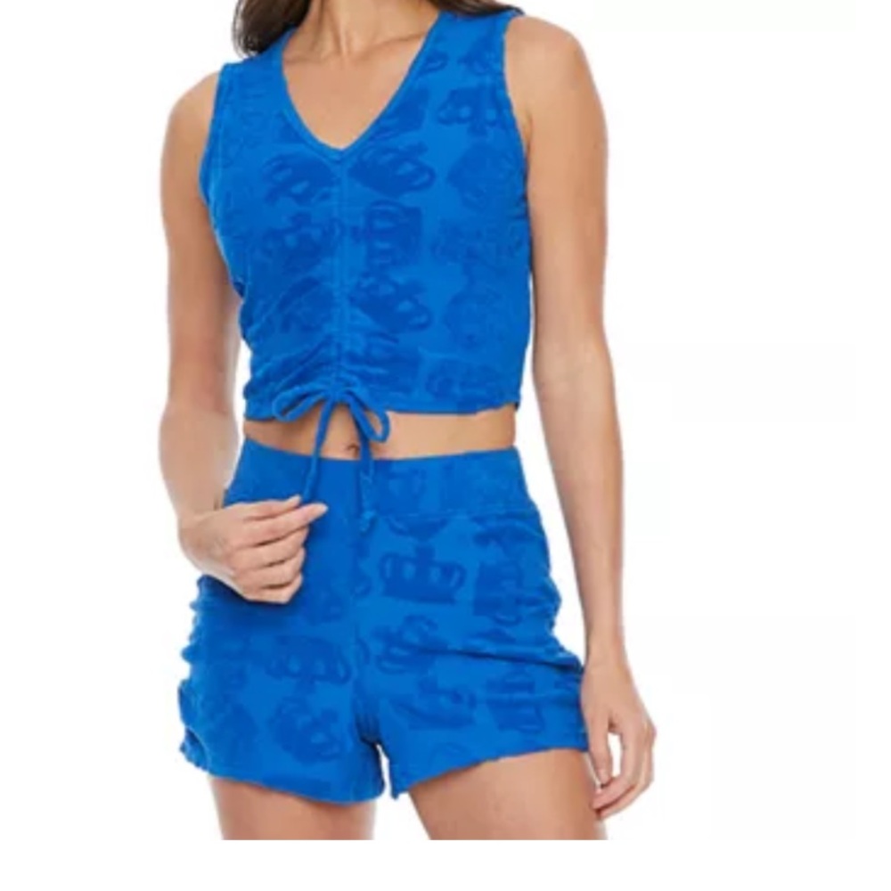Y2K Juicy Couture Shorts Tank Top Set Blue Beach Outfit